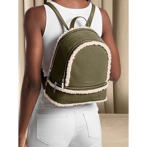 Michael Kors Rhea Medium Backpack Olive Green Suede NWT New with Tags